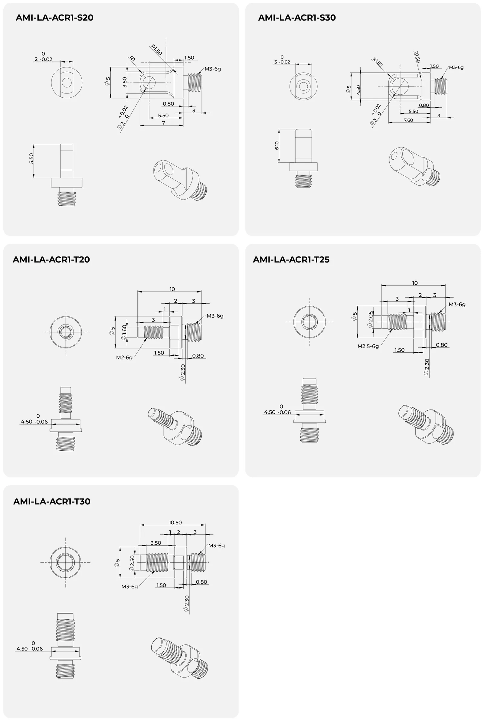 Inspire Robots złączki popychacza AMI-LA-ACR1 (S20, S30, T20, T25, T30) - diagram budowy i kluczowe komponenty