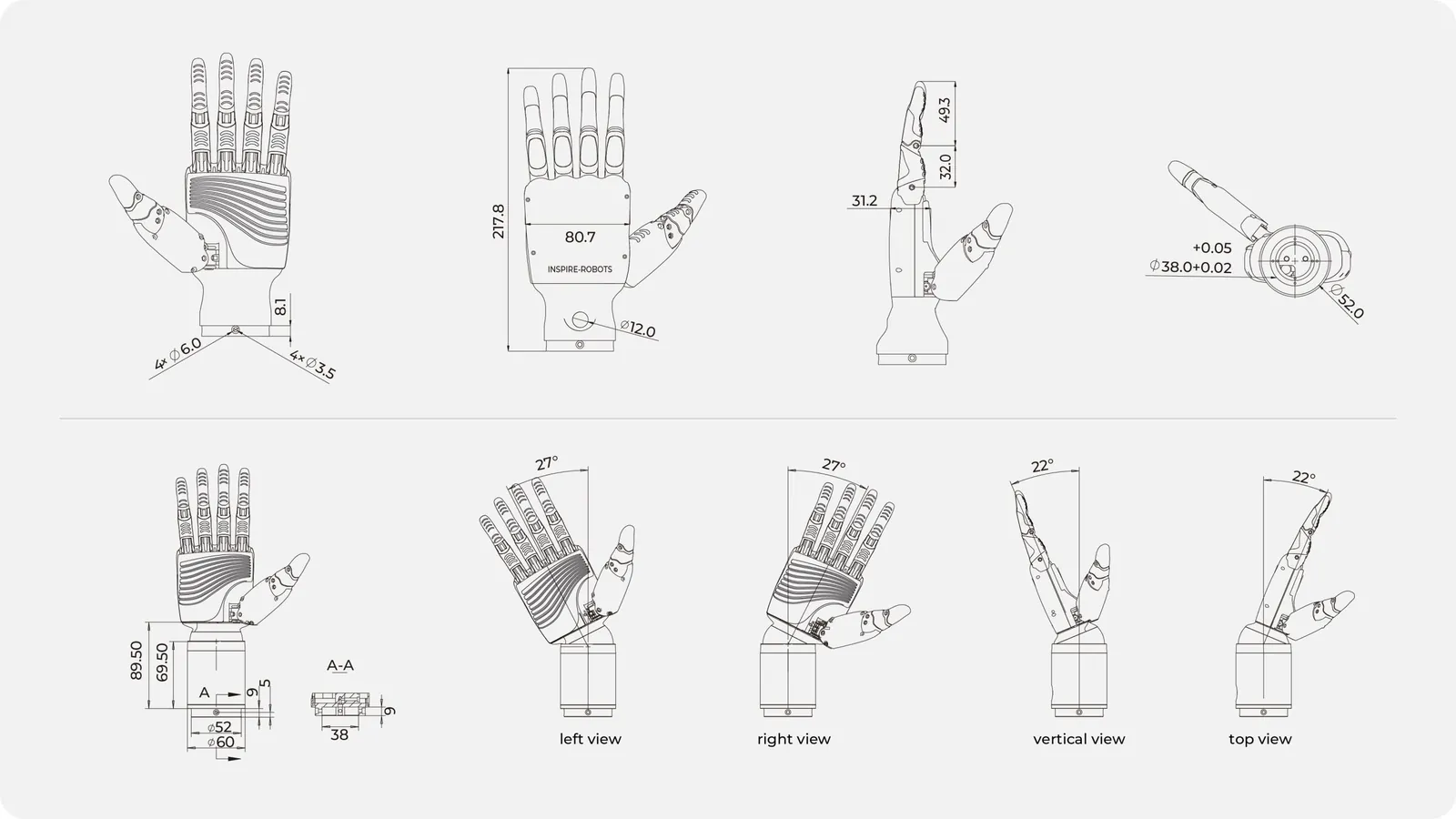 Inspire Robots RH56BFX - diagram budowy i kluczowe komponenty