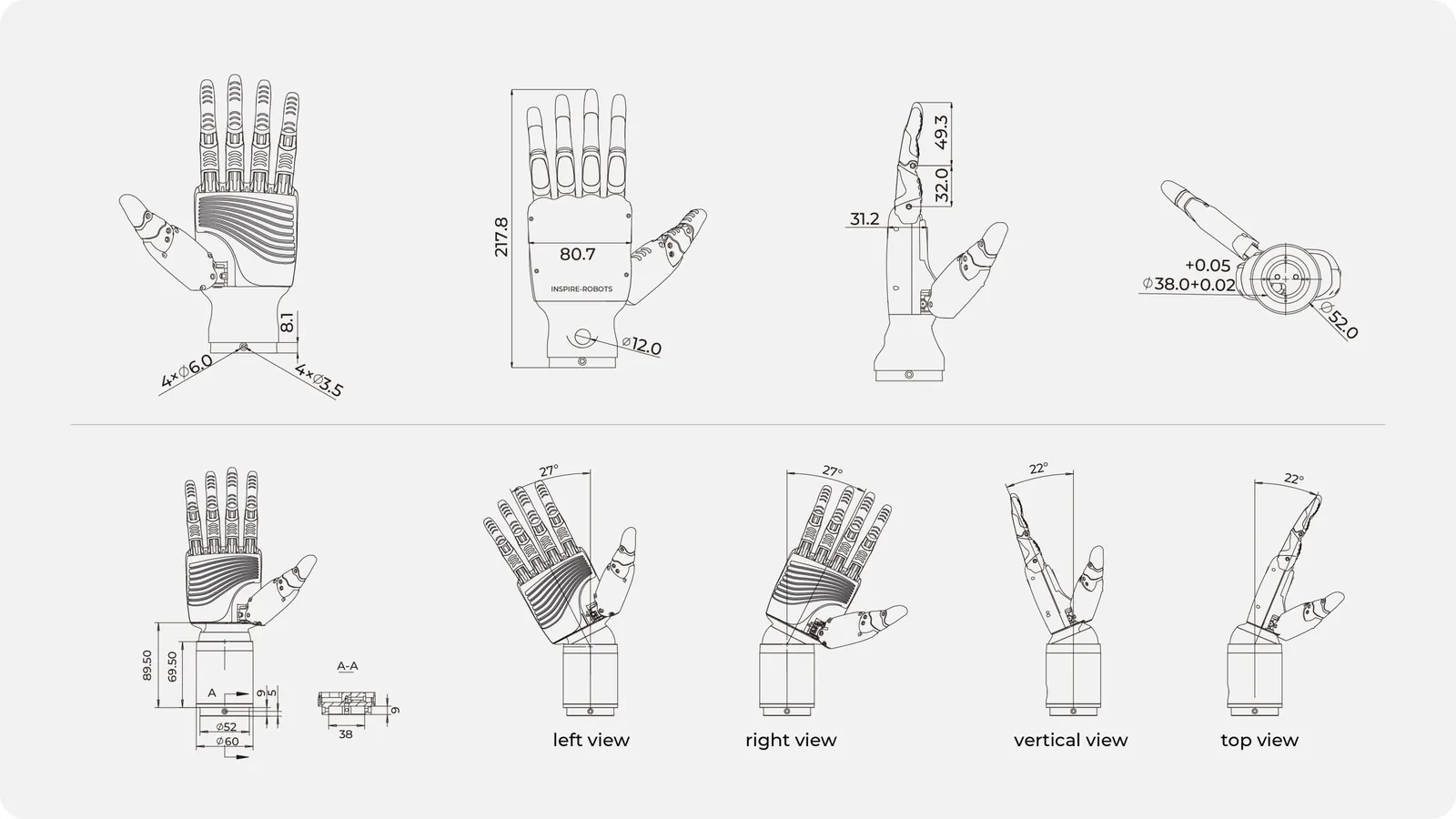 Inspire Robots RH56DFX - diagram budowy i kluczowe komponenty